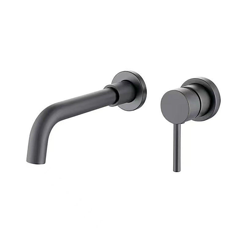 Grifo de baño moderno, monomando de pared, en elegante plata cepillada.