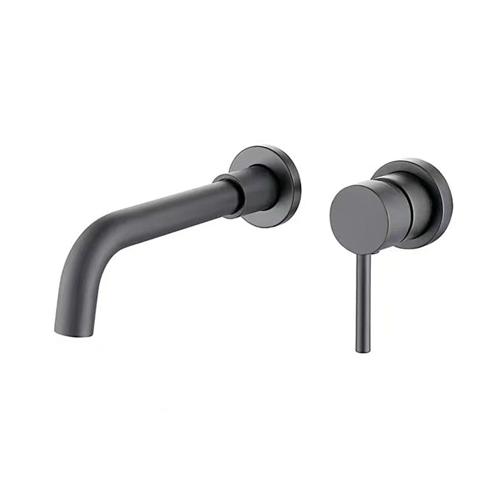 Grifo de baño moderno, monomando de pared, en elegante plata cepillada.