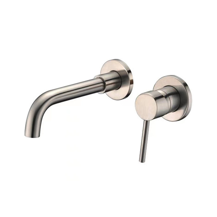 Grifo de baño monomando de pared, negro mate, diseño moderno para espacios elegantes.