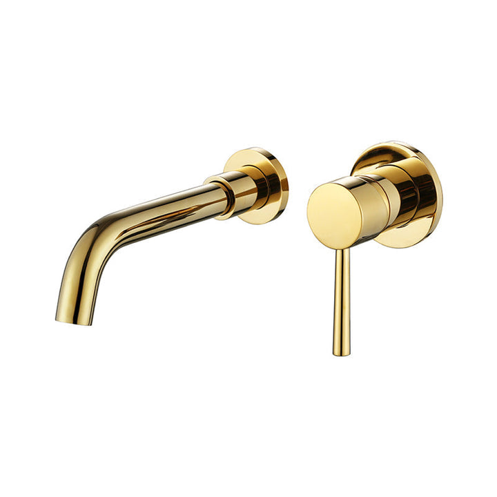 Grifo de pared cromado, estilo minimalista y funcional para baños modernos.
