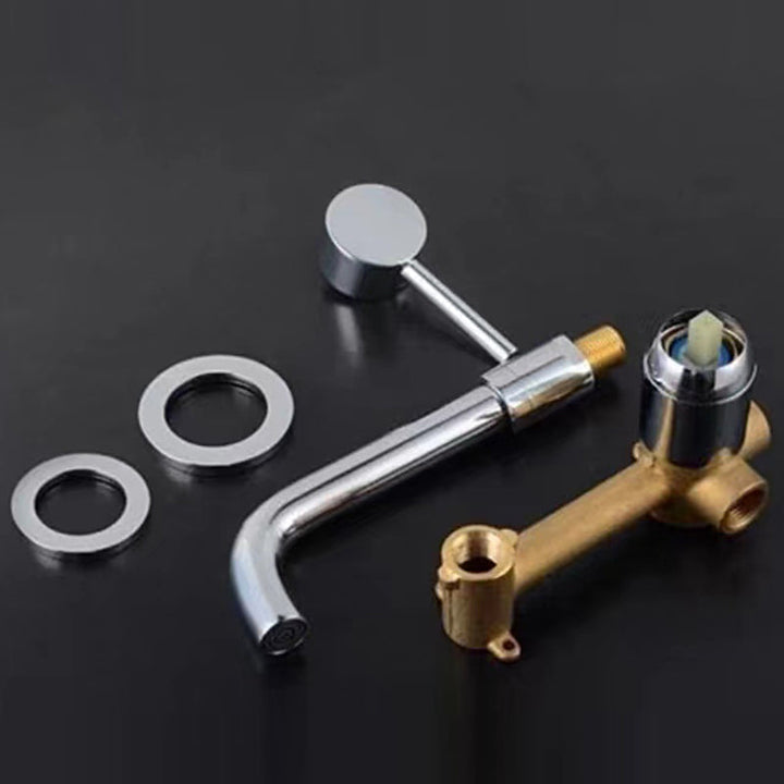 Grifo de baño, elegante monomando de pared, acabado dorado brillante.