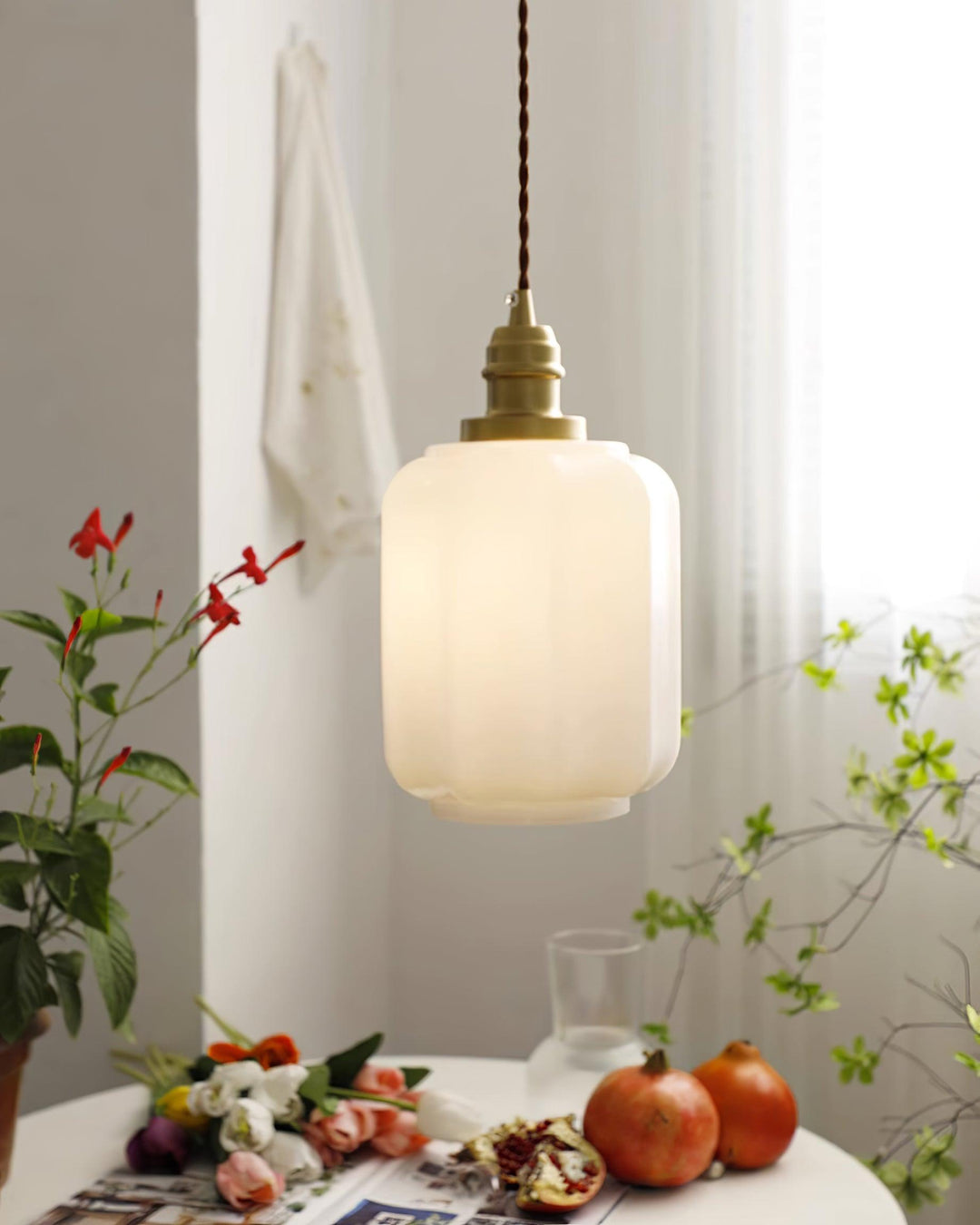 Lámpara colgante de techo para sala, cristal blanco, estilo nórdico y elegante, luz difusa.