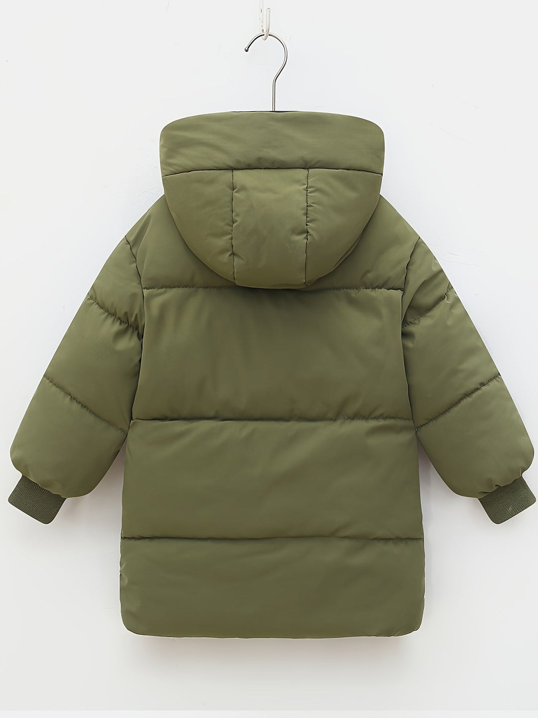 Abrigo acolchado con capucha para niños, ideal para ir al colegio, jugar o actividades invernales.
