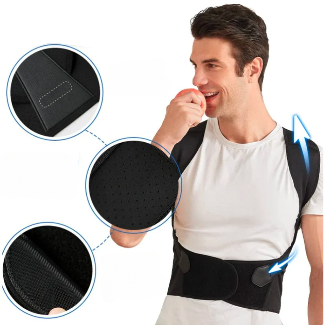 Mejora tu postura con este corrector ajustable para espalda y cuello. Promueve bienestar.