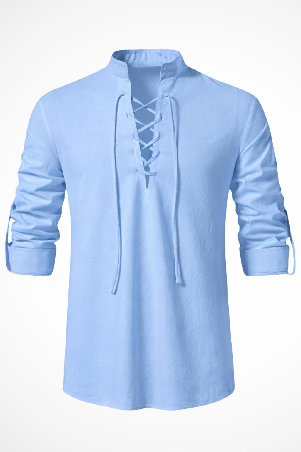 Camisa hombre casual de manga larga con cordones, ideal para un estilo relajado y versátil de verano.