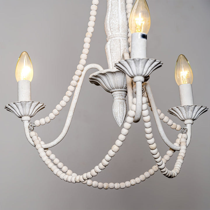 Lámpara colgante de techo, candelabro blanco antiguo mate con 3 brazos. Diseño versátil para hogar.