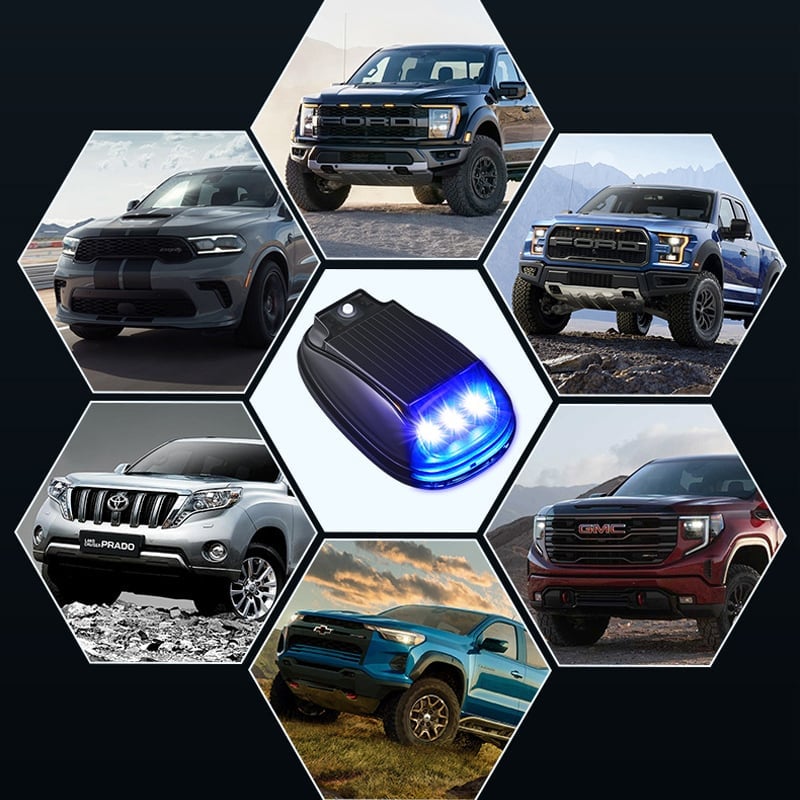 Estroboscópica LED RGB solar para coche, inalámbrica, resistente y duradera.