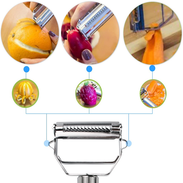 Utensilio de chef: pelador y cortador multifunción de acero inoxidable para verduras, frutas y cocina.