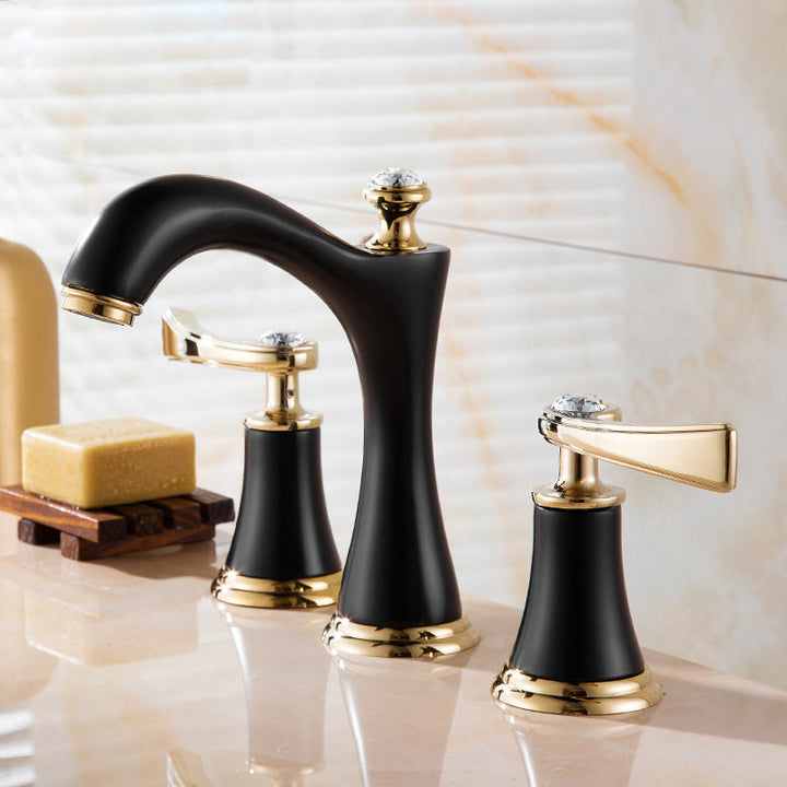 Grifo para lavabo de baño, doble manija para agua fría y caliente, caño bajo, moderno.