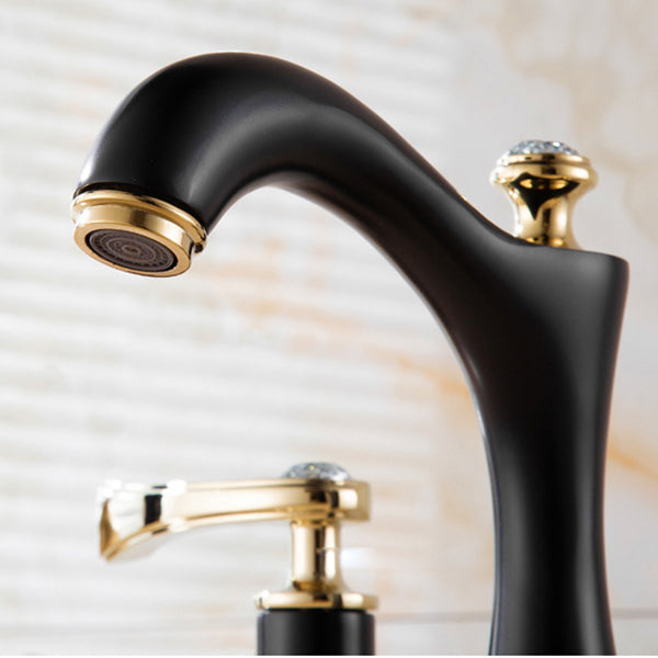Grifo mezclador para lavabo de baño, caño bajo, diseño moderno y doble control.