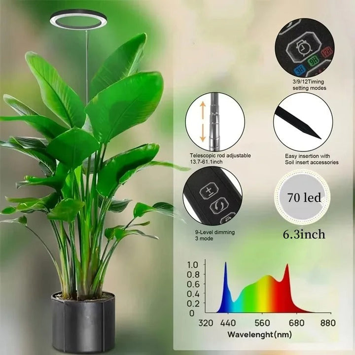 Luz de cultivo LED de espectro completo que optimiza el crecimiento vegetal y la floración de plantas de interior.