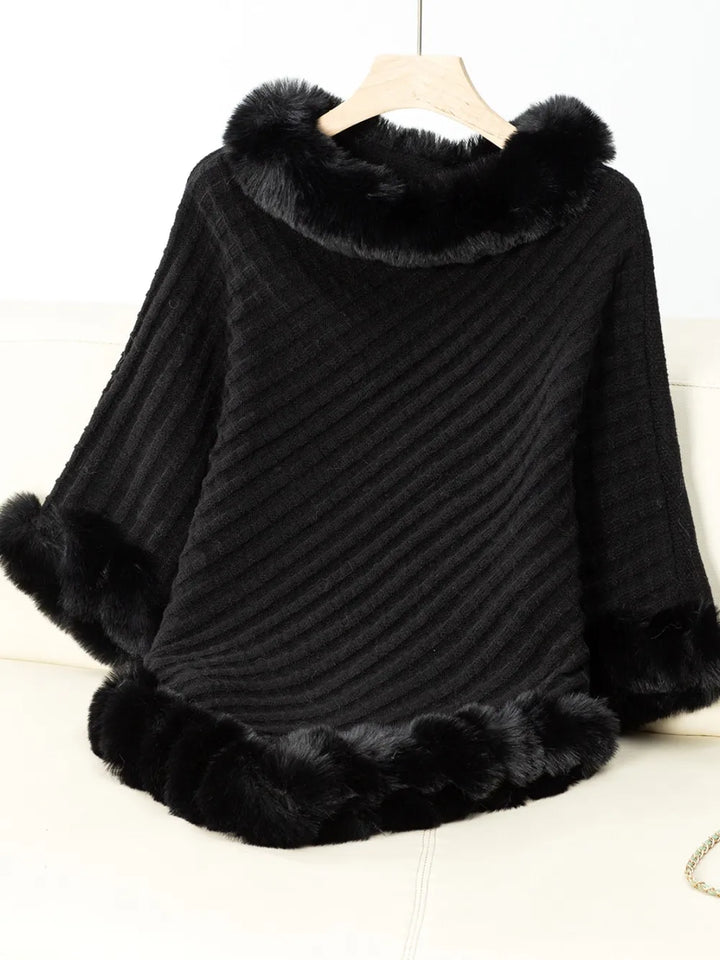 Poncho versátil de mujer con pelo sintético, ideal para otoño e invierno. Talla única, cómodo y chic.