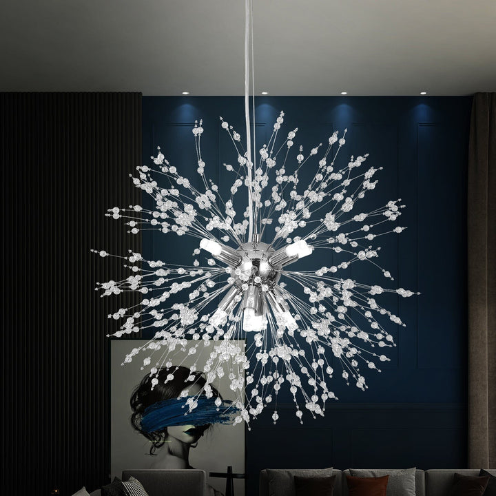 Colgante de techo moderno con esferas de cristal, simula diente de león. Iluminación decorativa.