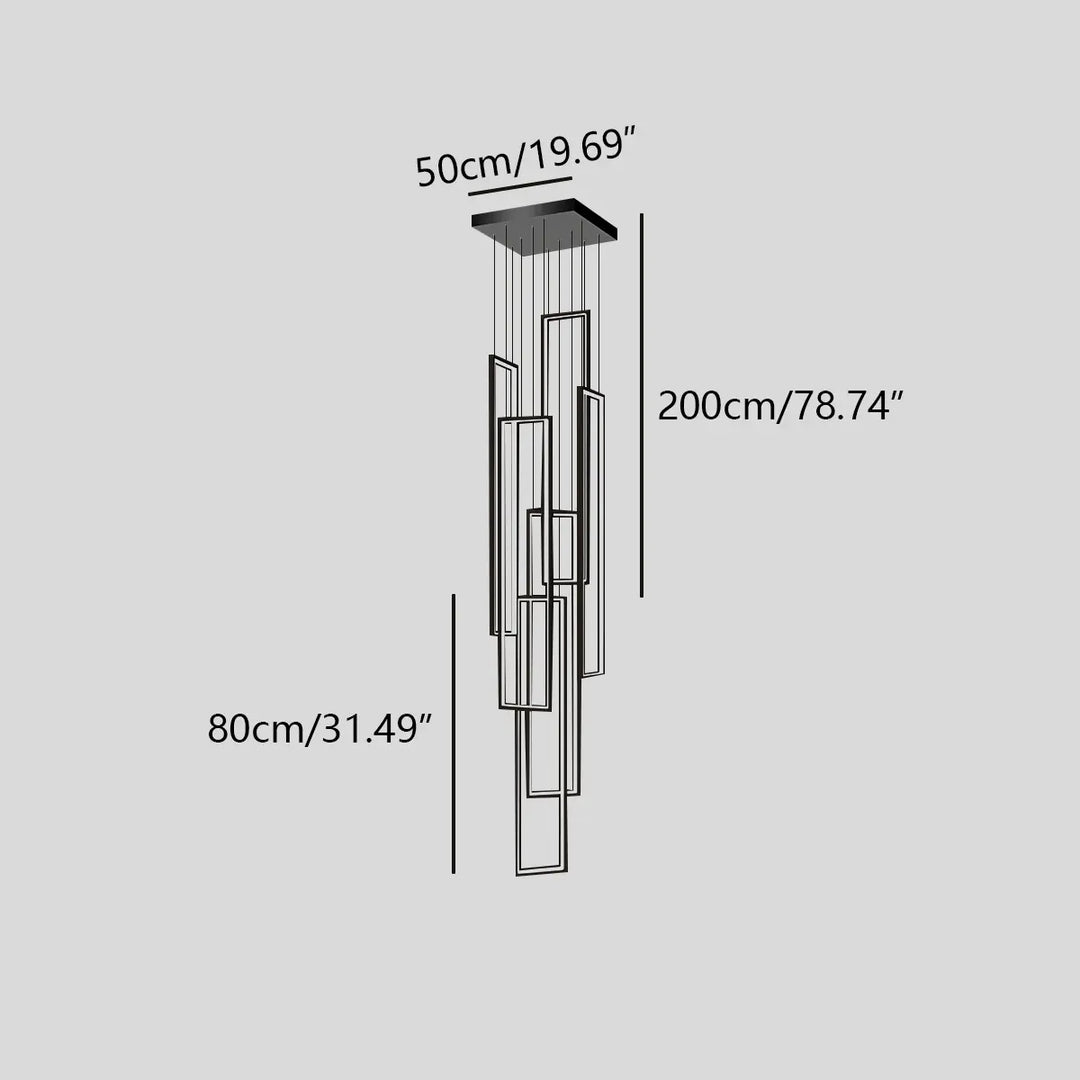 Moderna lámpara de araña LED rectangular, perfecta para decorar vestíbulos grandes.