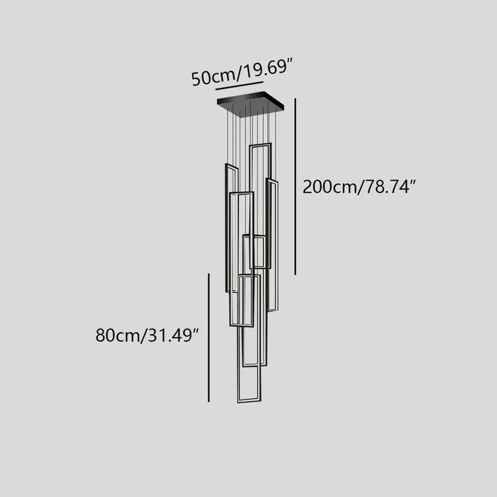 Moderna lámpara de araña LED rectangular, perfecta para decorar vestíbulos grandes.