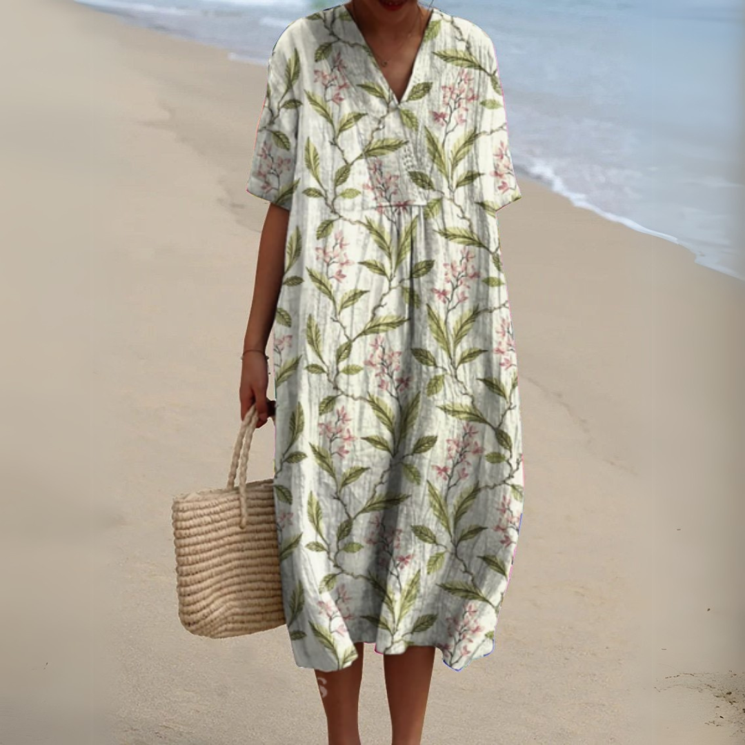 Vestido floral elegante para mujer, diseño chic y moderno para primavera y verano.
