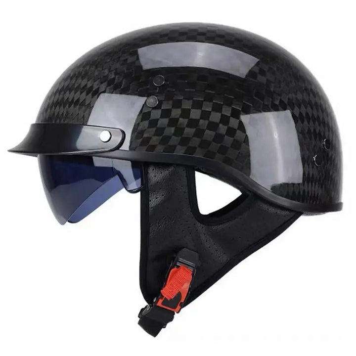 Comodidad y seguridad en casco abierto de fibra de carbono DOT/ECE, diseño vintage para motocicletas.
