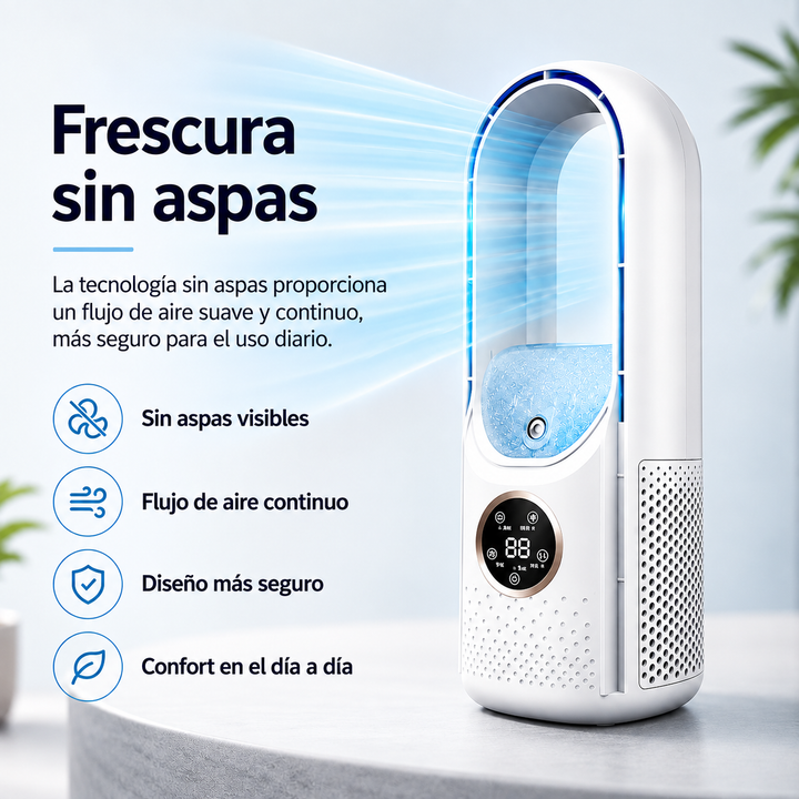 Mini enfriador de aire USB silencioso. Climatizador personal para escritorio y dormitorio.
