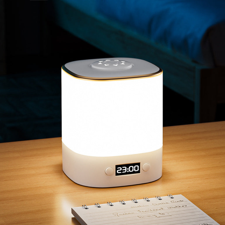 Lámpara de mesa LED regulable para dormitorio y escritorio. Control remoto, luz ambiente y eficiencia energética.