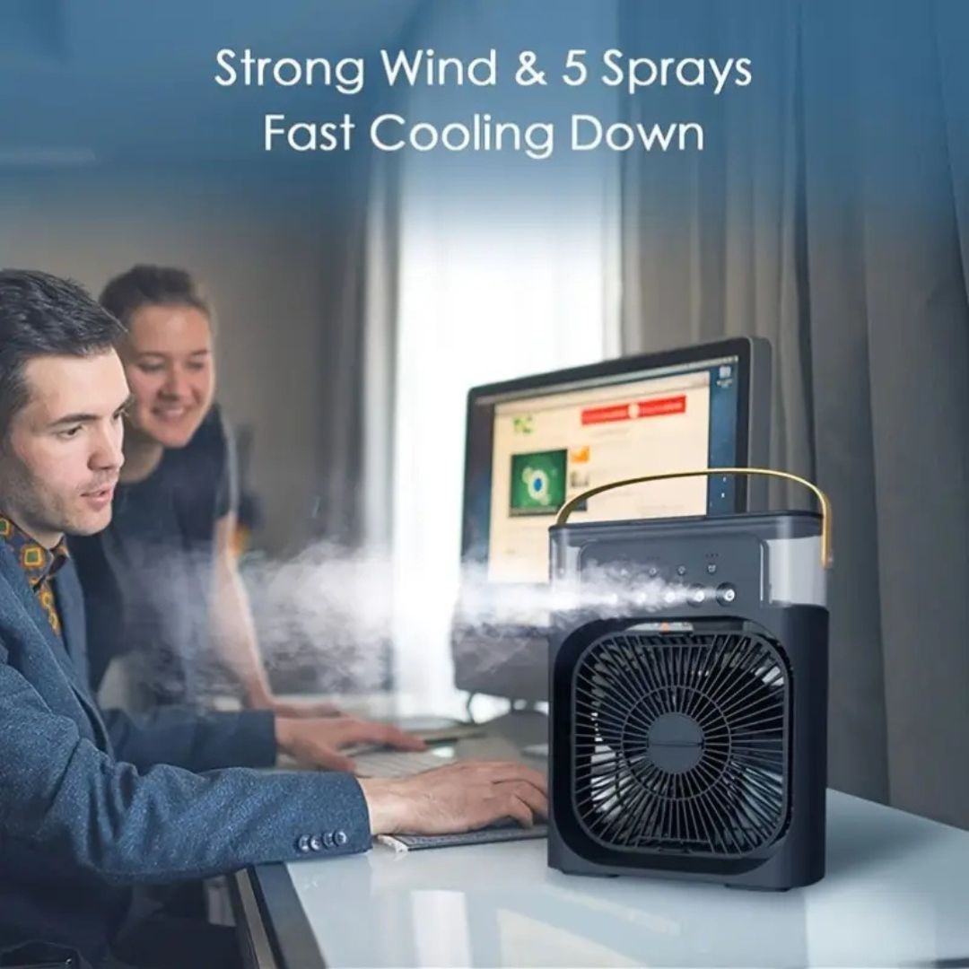 Aparato 3 en 1: mini enfriador de aire, humidificador y purificador para ambiente fresco.