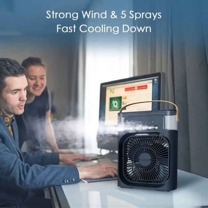 Aparato 3 en 1: mini enfriador de aire, humidificador y purificador para ambiente fresco.