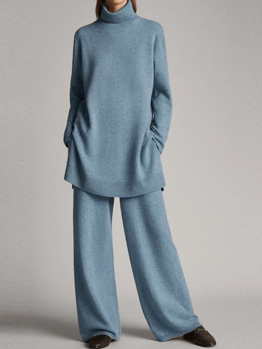 Conjunto de punto para mujer: top y pantalón. Estilo relajado y elegante, perfecto para moda cómoda.