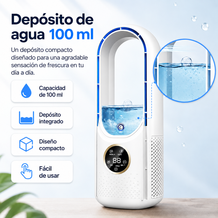 Climatizador personal USB compacto. Perfecto para espacios pequeños como hogar y oficina.