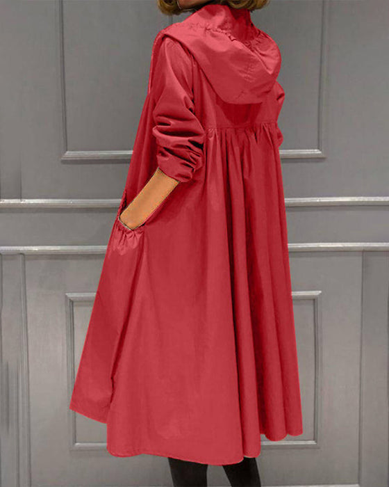 Gabardina larga versátil para mujer, con capucha y cremallera. Perfecta para moda casual o elegante de invierno.