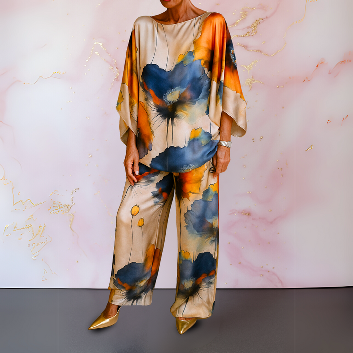 Conjunto de satén para mujer, top y pantalón cómodo. Estilo elegante y versátil, perfecto para verano o casual chic.