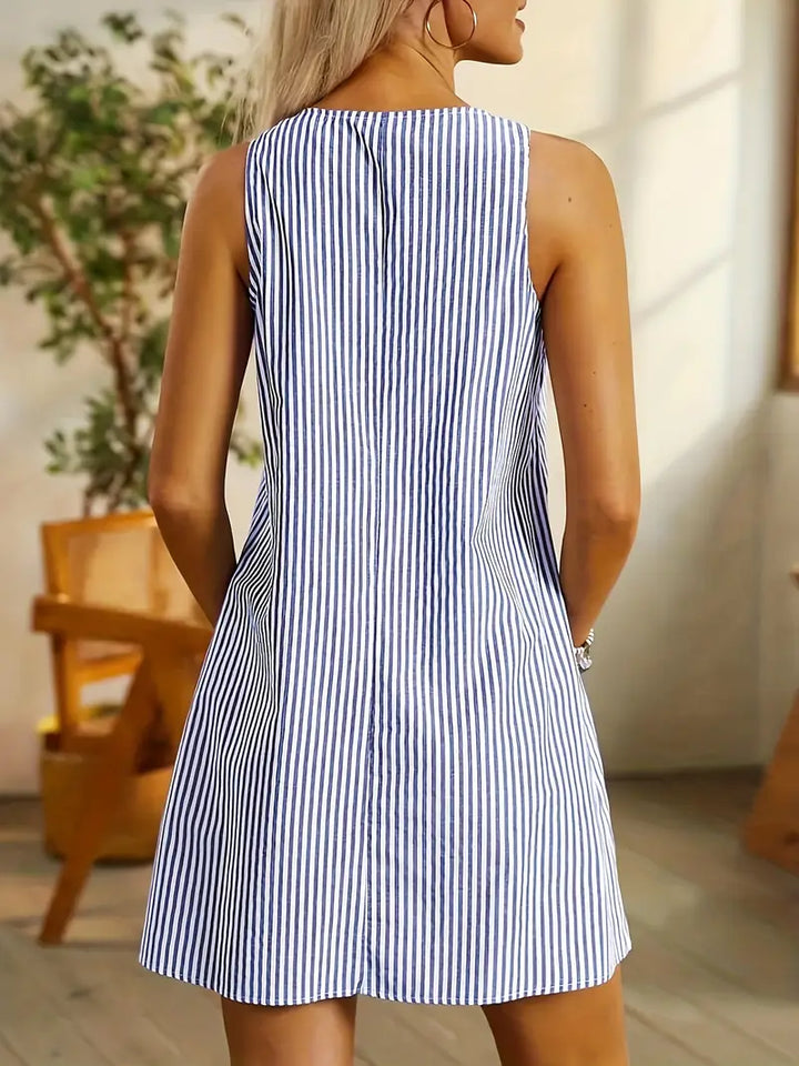 Vestido midi fluido y transpirable a rayas para mujer, ligero, con bolsillos, ideal para el verano.