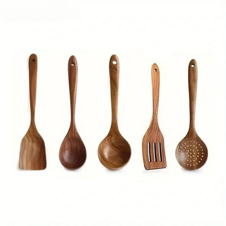 Utensilios de cocina de madera de nogal, 5 piezas para preparar comidas saludables y sostenibles. [[lstfy-media:8]]
