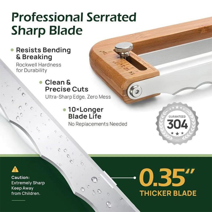 Cuchillo de pan casero de acero inoxidable con corte ajustable. Herramienta de panadería para rebanadas perfectas.