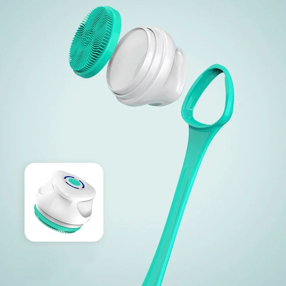 Cepillo de ducha eléctrico con cabezales intercambiables para masajear y exfoliar, apto para todo tipo de piel.