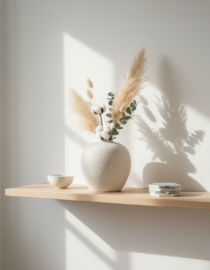 Jarrón decorativo blanco, alto y escultural. Un elemento clave para el diseño interior minimalista y elegante.