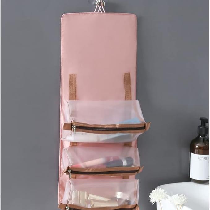 Neceser organizador de viaje para maquillaje, plegable, espacioso y esencial para la mujer.