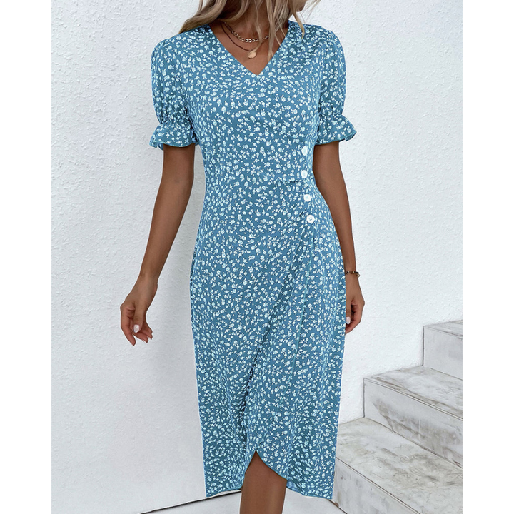 Vestido versátil de mujer, cruzado con escote en V y lazo. Perfecto para un look casual o de fiesta.