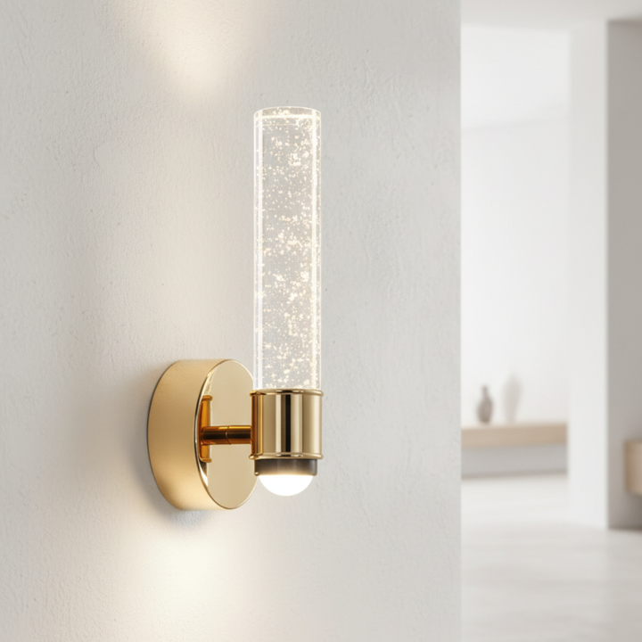 Aplique de pared de cristal para decoración moderna. Lámpara elegante, ilumina sala estar, dormitorio y pasillo con estilo.