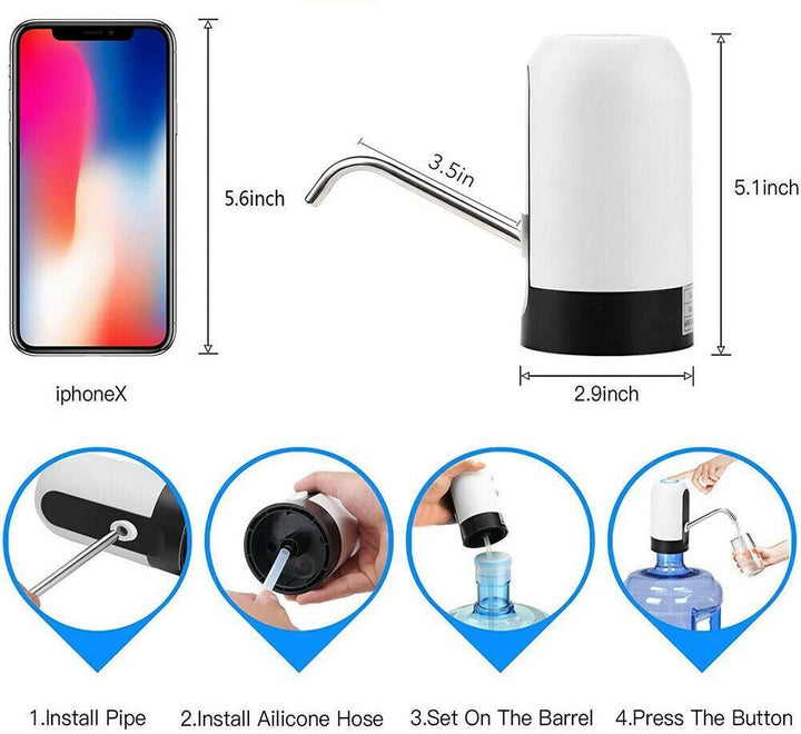 Dispensador de agua USB para botellas, automático y portátil, brinda agua fresca sin esfuerzo en cualquier lugar.