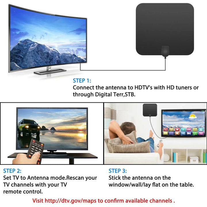 Antena digital con amplificador de señal para TV. Obtén imagen y sonido HD nítidos, optimiza tu tv gratis.
