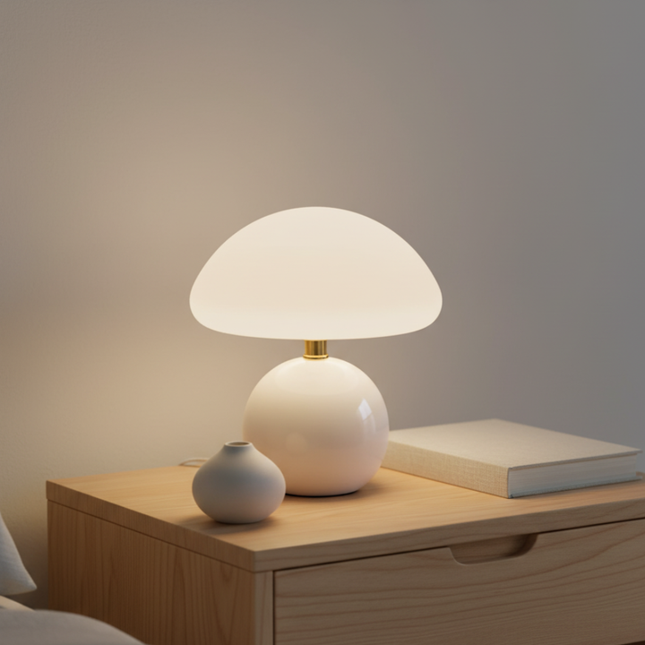 Iluminación LED hongo, diseño moderno y juguetón, ideal para decorar el hogar con luz ambiente regulable.