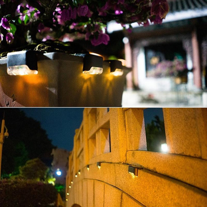 Luces solares impermeables para escaleras, pack 4. Iluminación LED para jardín, terraza y ambientes.