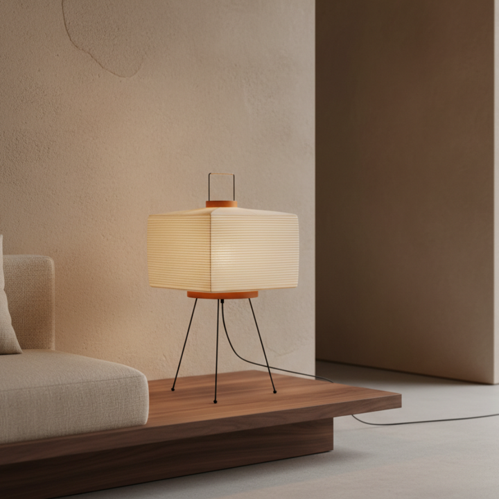 Diseño minimalista Akari 7A, lámpara de mesa trípode para cualquier decoración hogar.