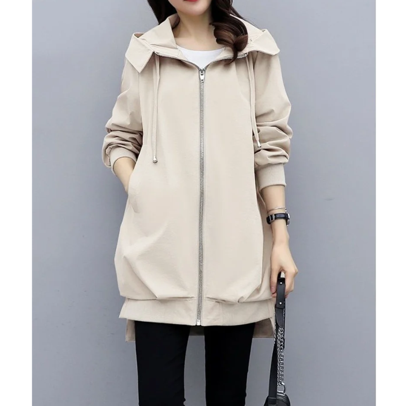 Gabardina con cremallera para mujer, corte holgado, tejido ligero. Estilo versátil.