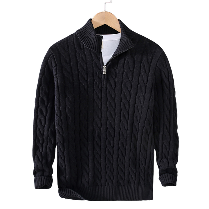 Moda masculina: Jersey de algodón para hombre con cuello alto y media cremallera. Estilo elegante y casual.