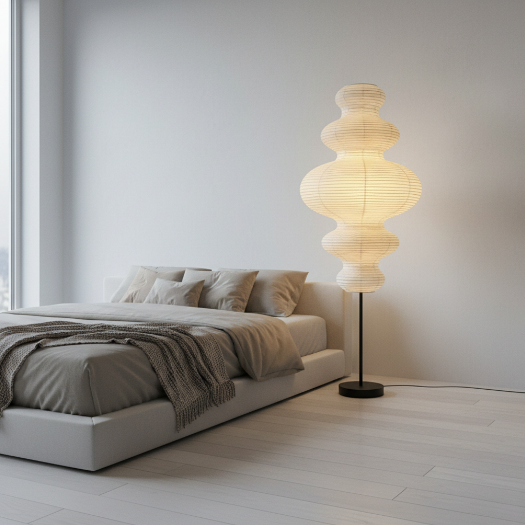 Lámpara de pie Akari Jun. Diseño japonés que brinda luz ambiental relajante para un hogar moderno.