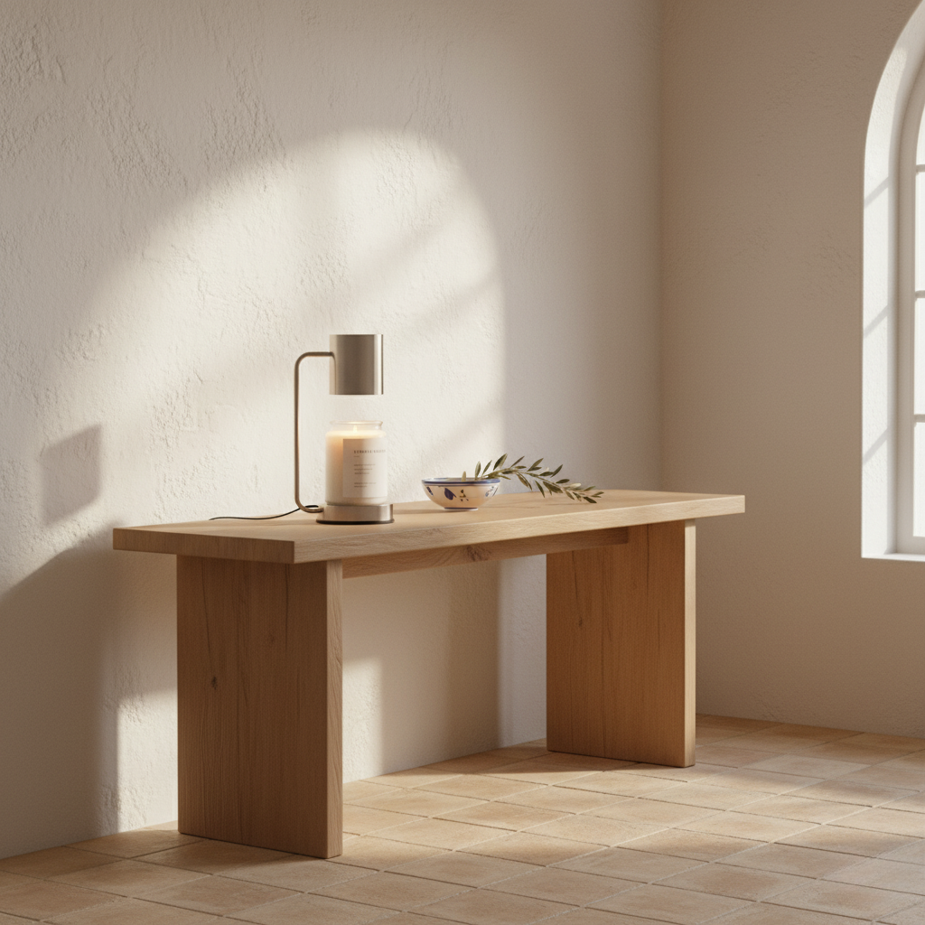 Lámpara de ambiente con calentador de velas para fragancia duradera y luz suave. Decoración funcional y estilosa.