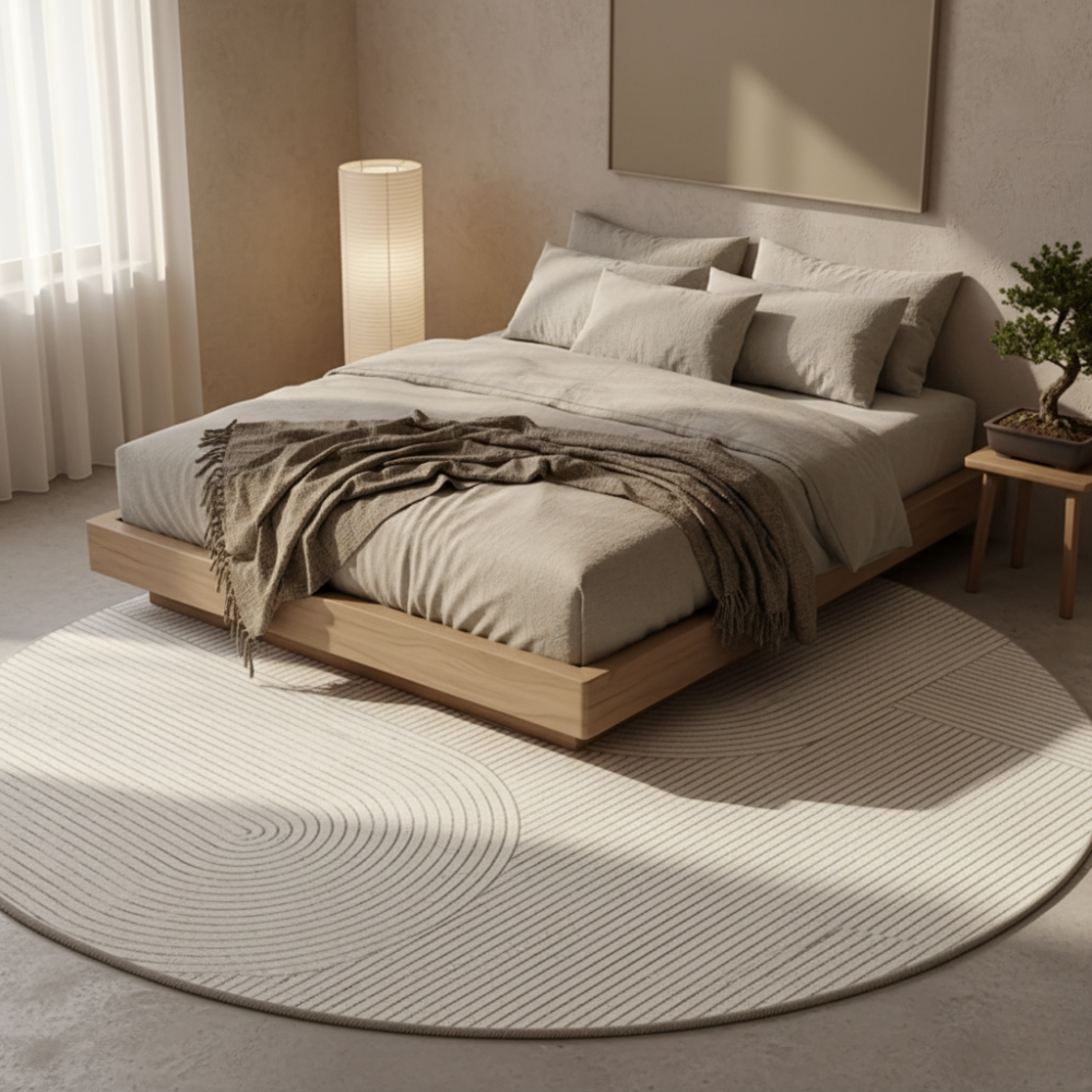 Alfombra redonda de diseño elegante y base antideslizante, ideal para complementar la decoración de tu hogar.