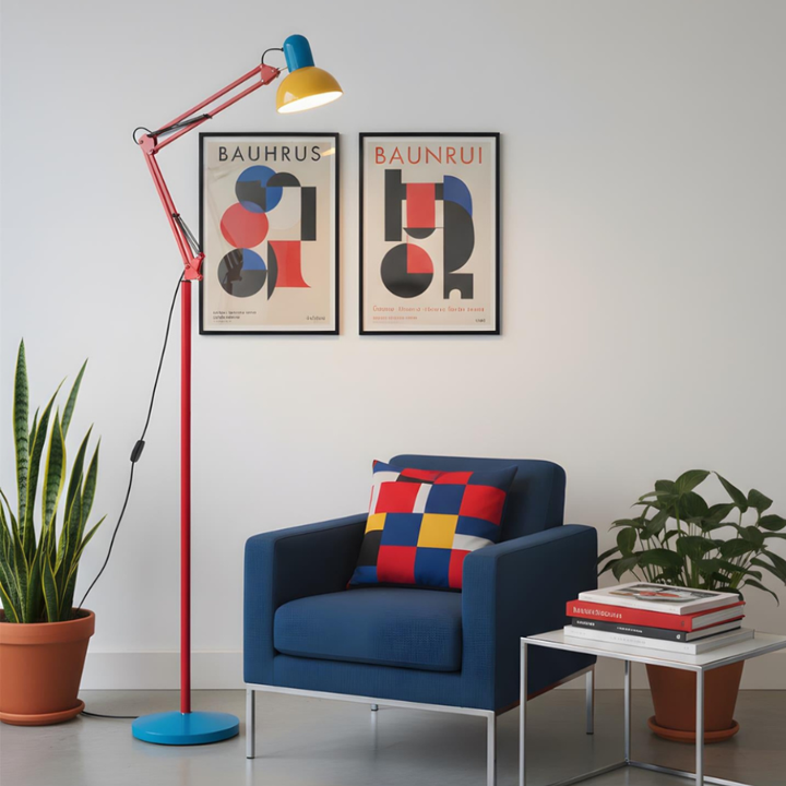 Lámpara de pie contemporánea, flexo ajustable, toque Memphis para tu hogar moderno.