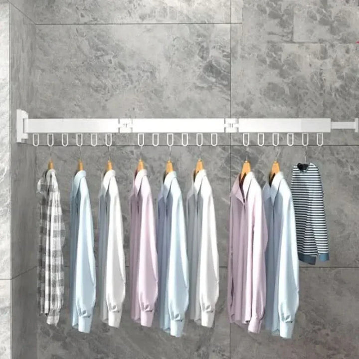 Secador de ropa de pared plegable, diseñado para hogares modernos. Optimizador de espacio en lavanderías.