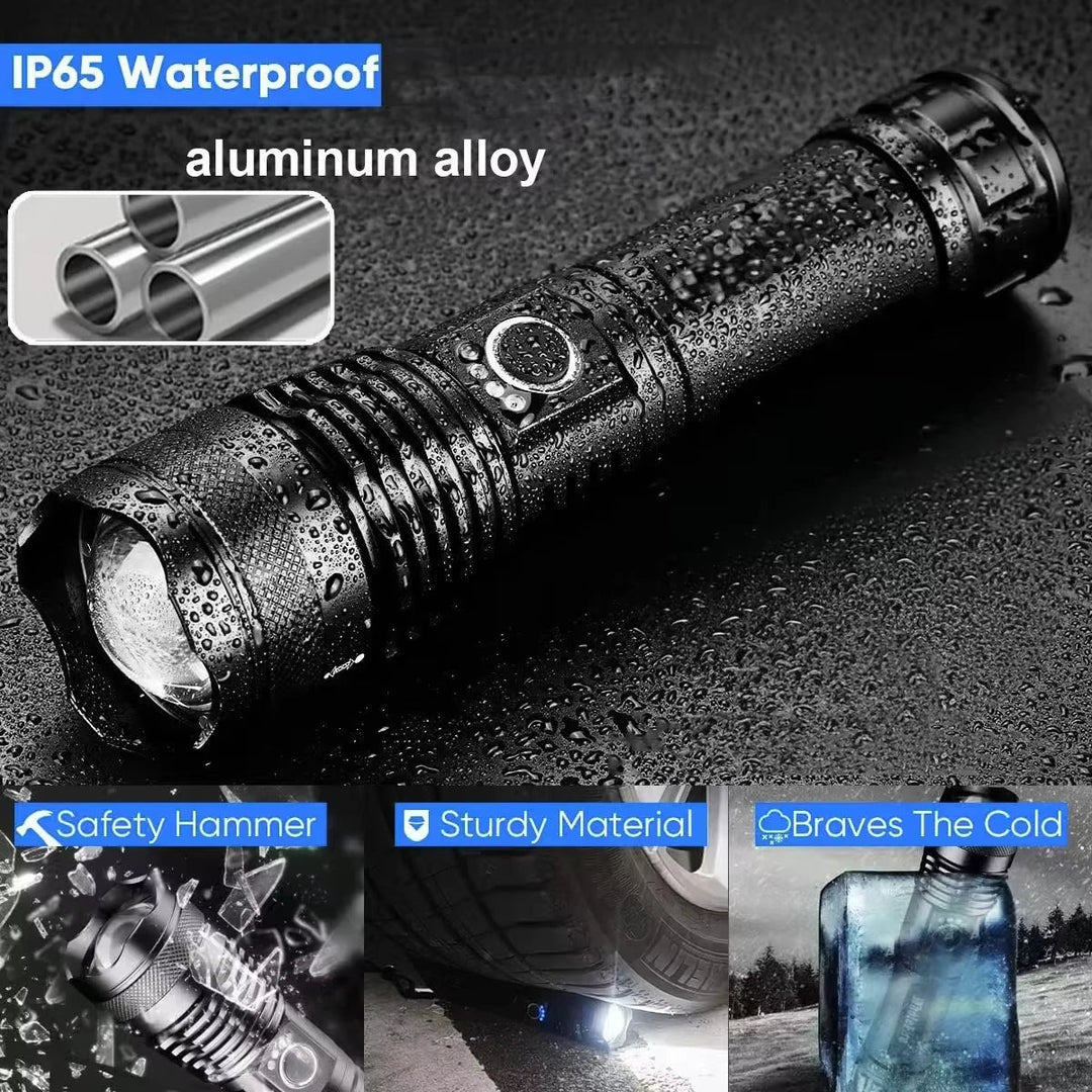 Linterna LED recargable de alta potencia, duradera y portátil. Esencial para actividades al aire libre y situaciones de emergencia.